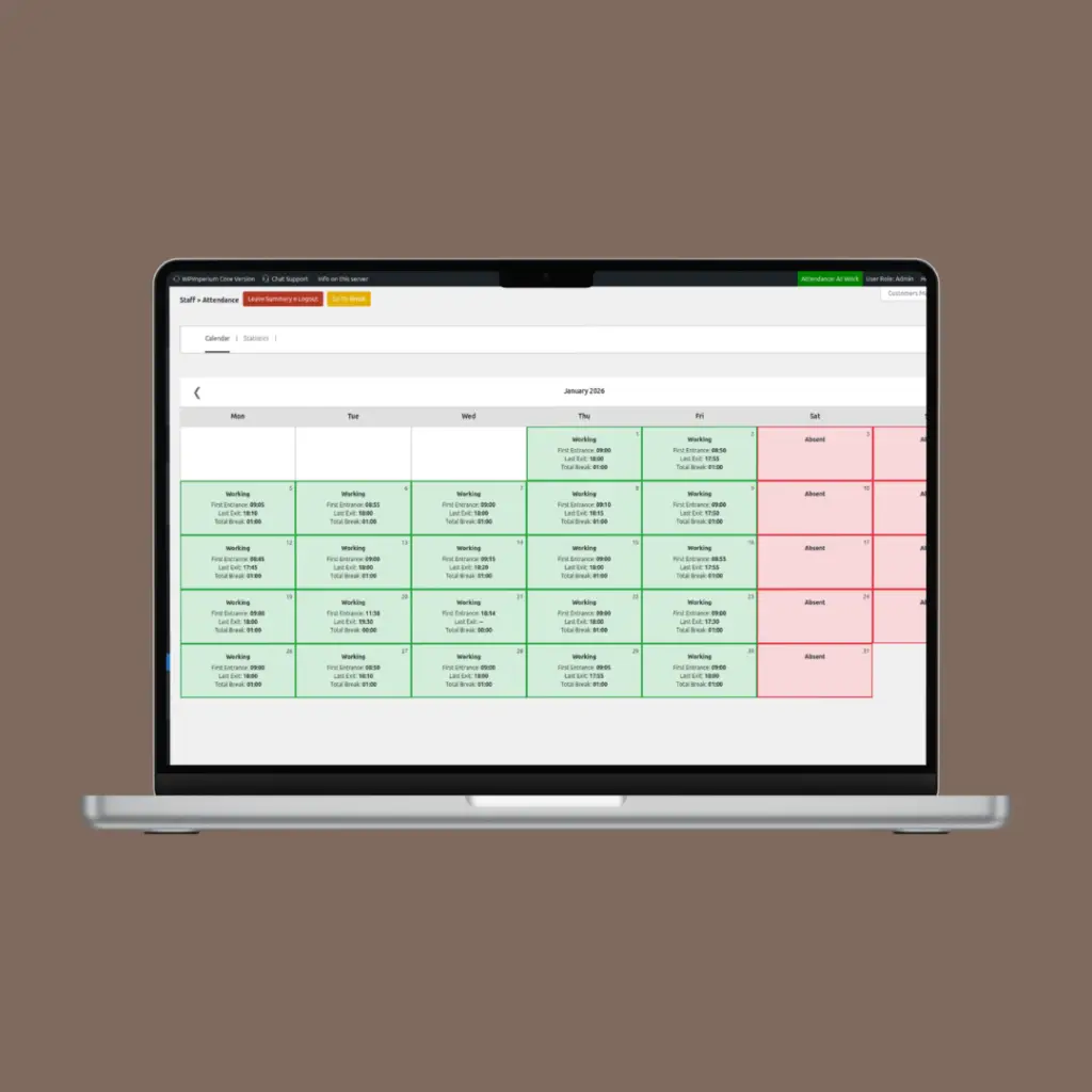 staff attendance calendar