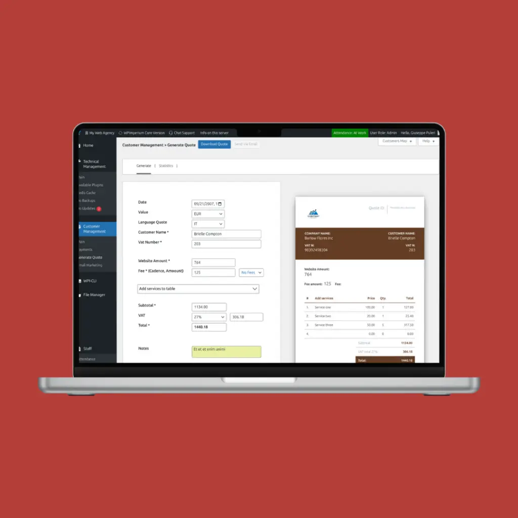 customer management generate quote